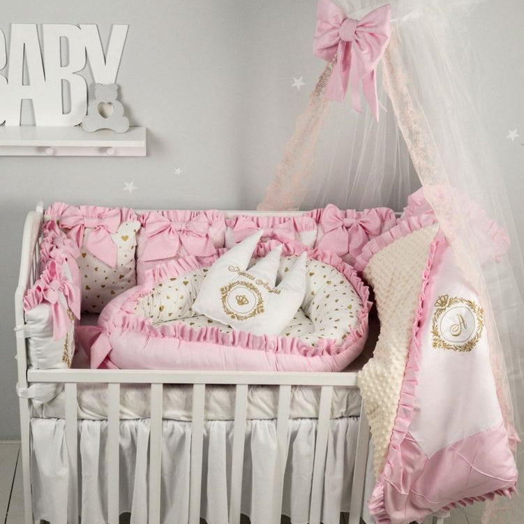 Custom name embroidery ivory cream baby bedding detail