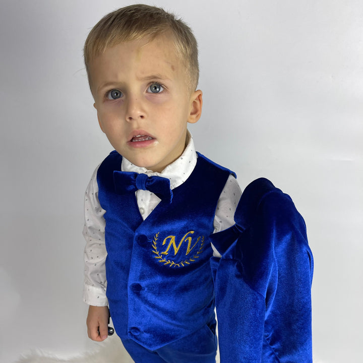 Baby Boy Velvet Tuxedo – Royal Blue Jacket with Bow Tie