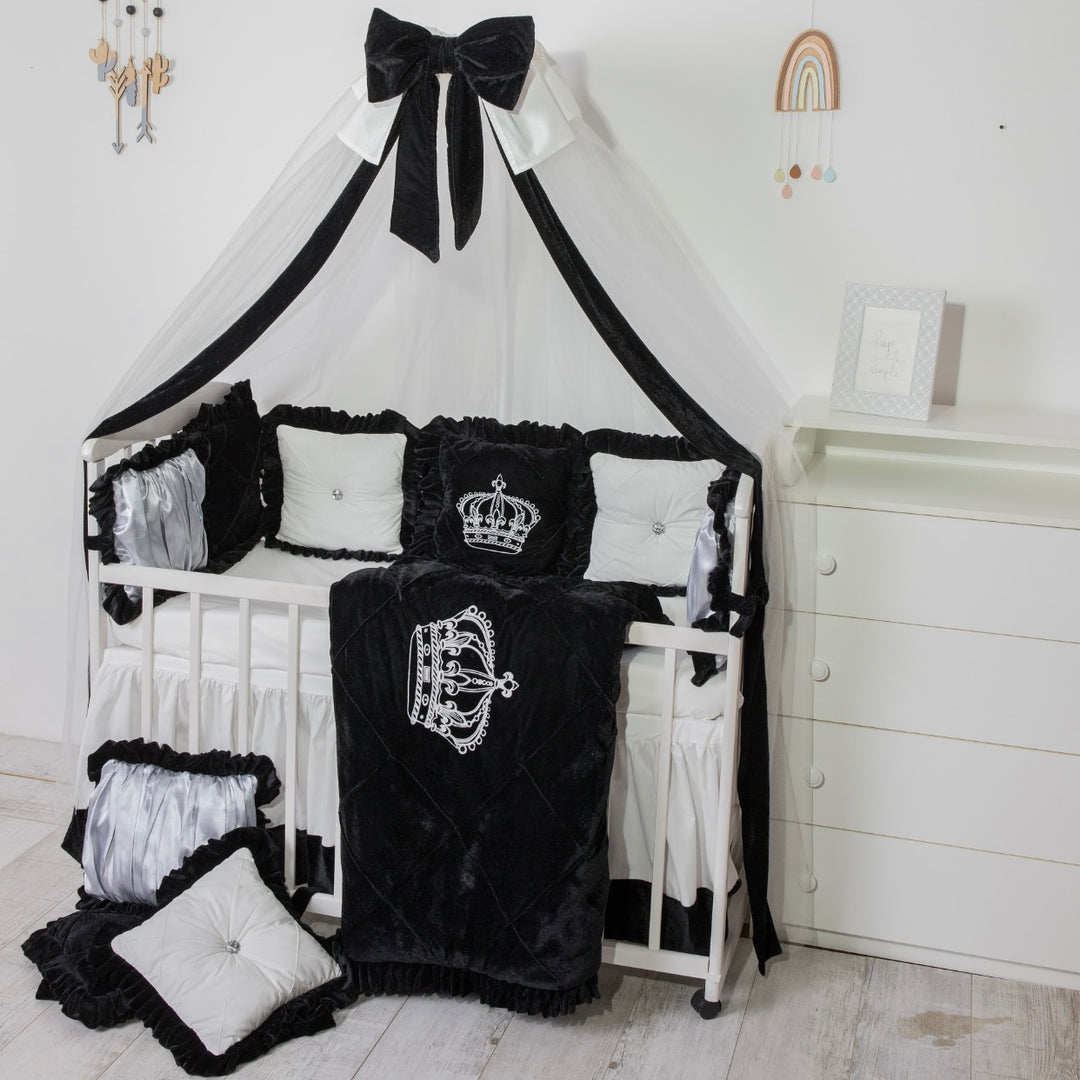 Luxury Black & White Baby Crib Bedding Set – Crown