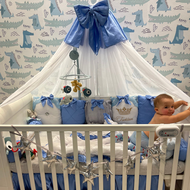 Luxury Blue & White Baby Boy Crib Bedding Set