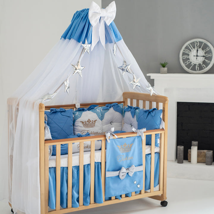 Luxury Blue & White Baby Boy Crib Bedding Set