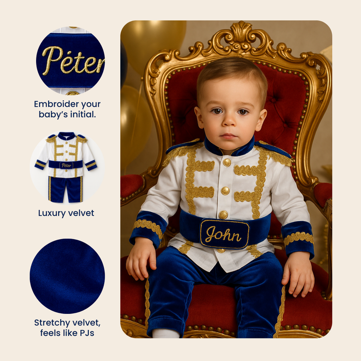 Royal Blue Velvet Baby Boy Birthday Suit – Personalized
