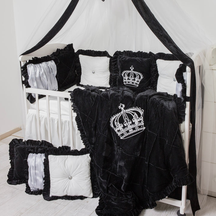 Luxury Black & White Baby Crib Bedding Set – Crown