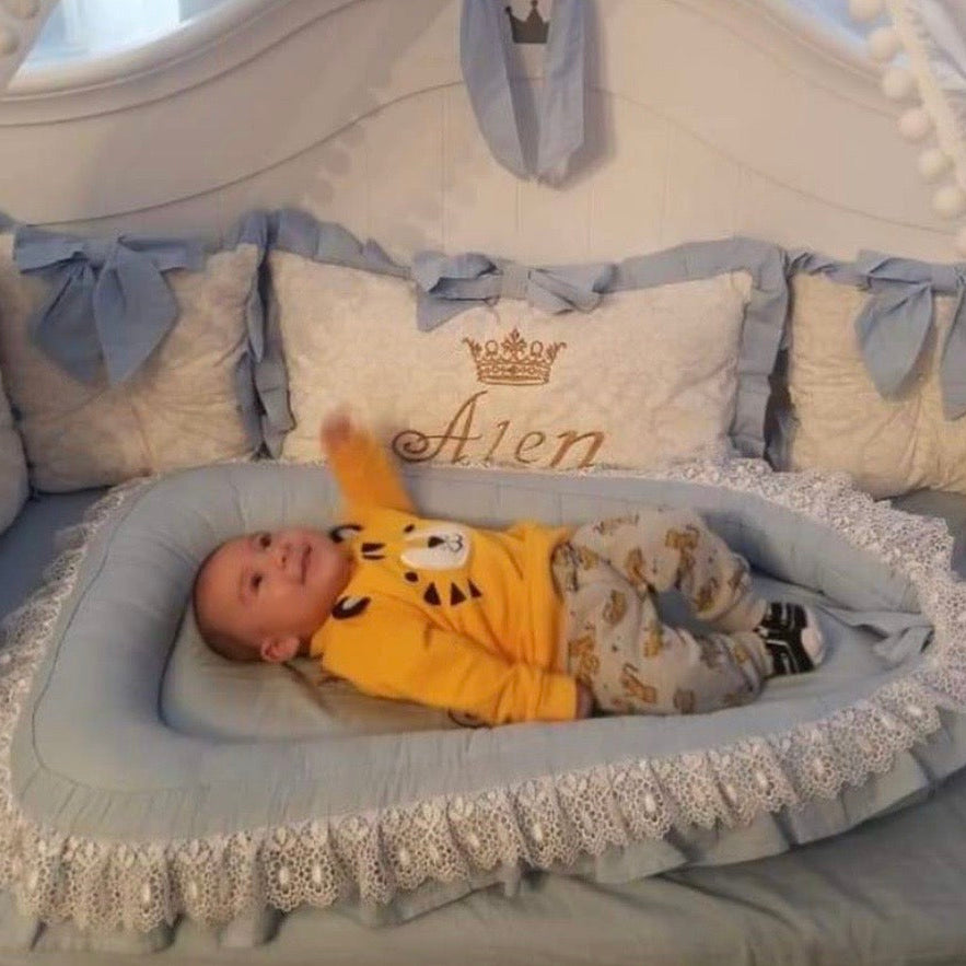 Blue & White Personalized Baby Boy Crib Bedding Set
