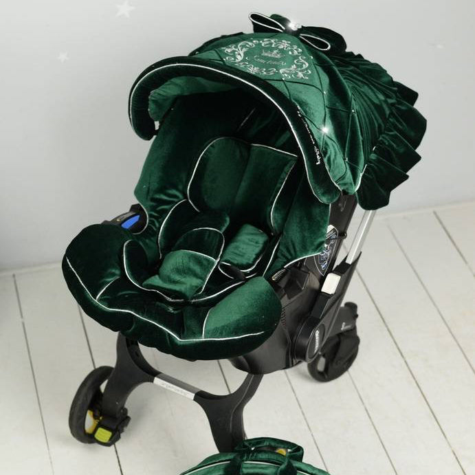 Emerald Green Velvet Infant Car Seat Cover and Accessories