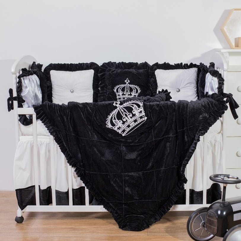 Luxury Black & White Baby Crib Bedding Set – Crown