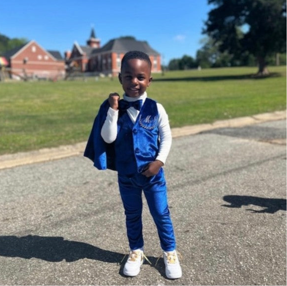 Baby Boy Velvet Tuxedo – Royal Blue Jacket with Bow Tie