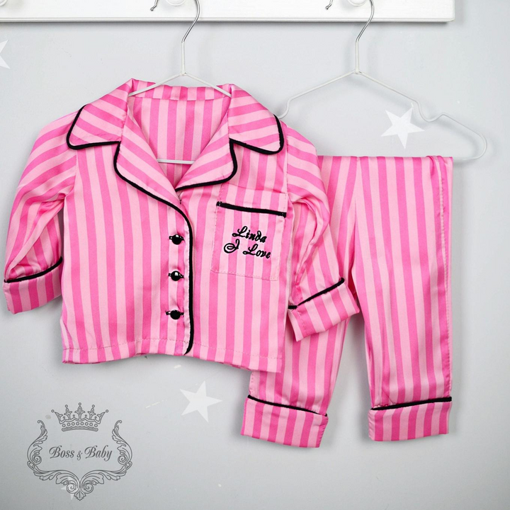 Personalized Pink Silk Baby Pajamas Set with Monogram