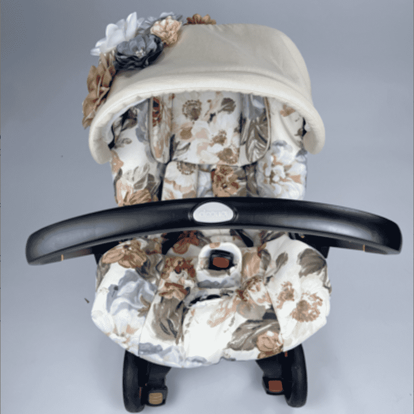 Floral 3D Flower Car Seat Canopy Set – Baby Girl Cover & Shower Gift