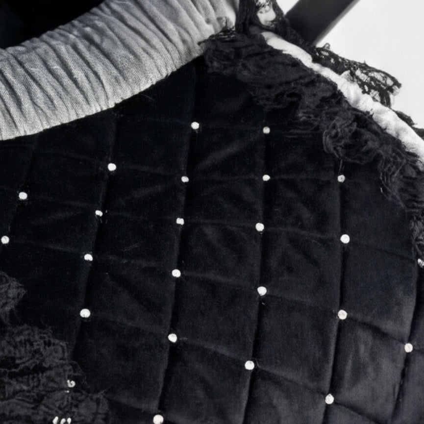 Luxury Black Velvet Baby Car Seat Cover with Lace & Rhinestones
