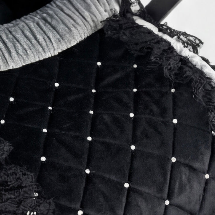Luxury Black Velvet Baby Car Seat Cover with Lace & Rhinestones