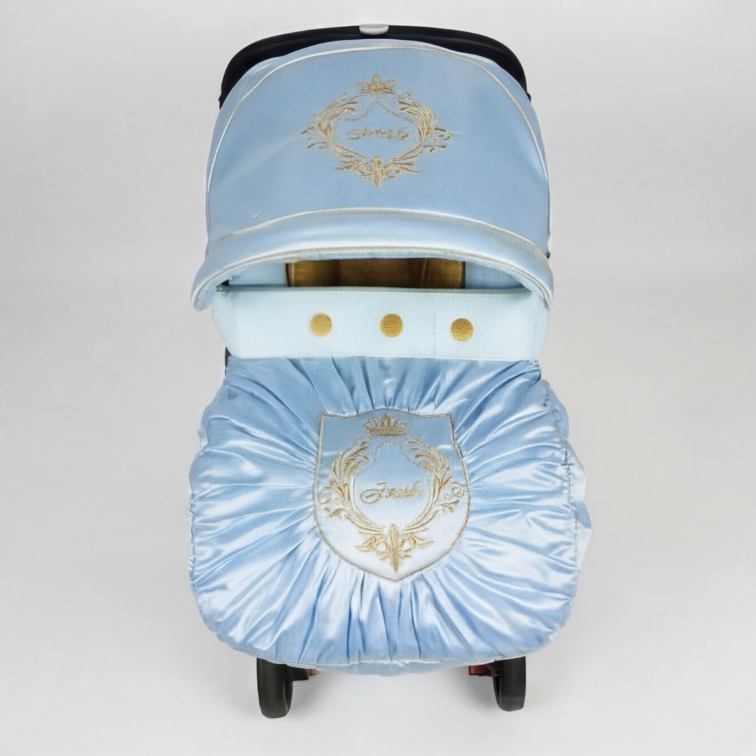 Light Blue Baby Car Seat Cover Set with Gold Embroidery