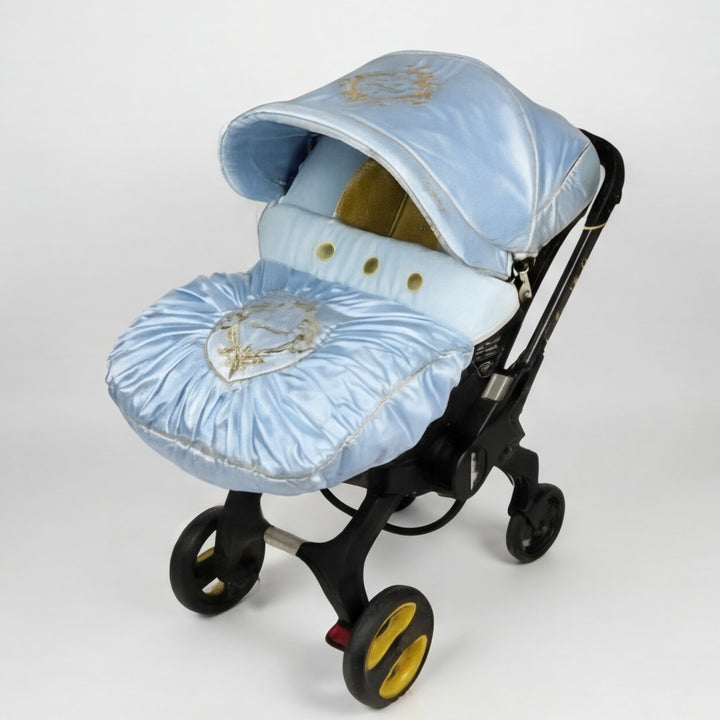 Light Blue Baby Car Seat Cover Set with Gold Embroidery