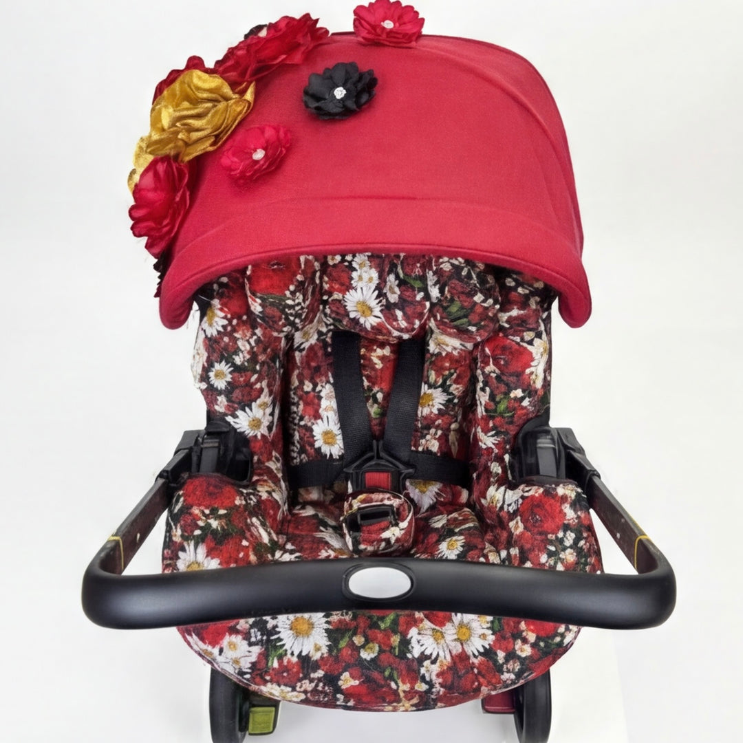 Red Floral Baby Car Seat Cover – Elegant Girl Design