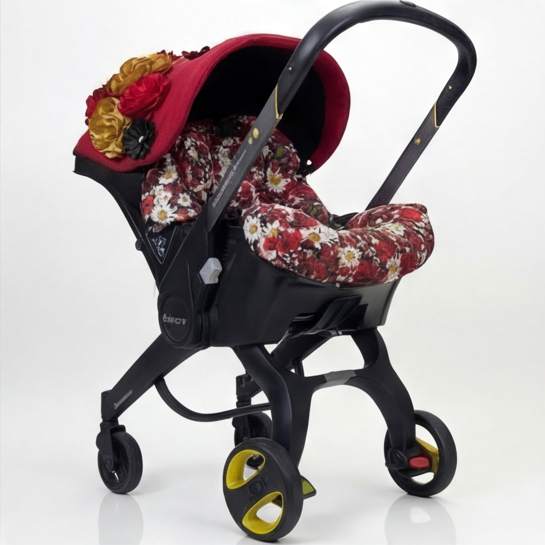 Red Floral Baby Car Seat Cover – Elegant Girl Design