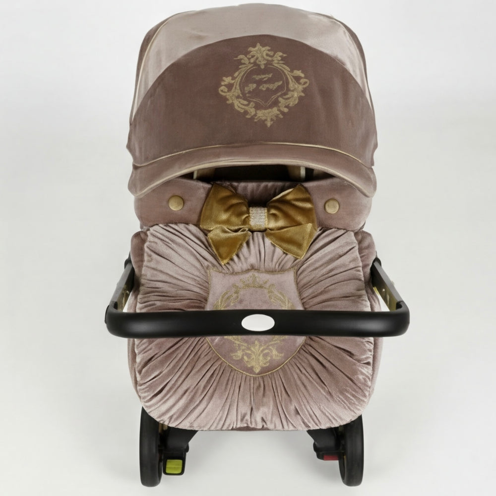 Baby stroller with decorative elements on a white background