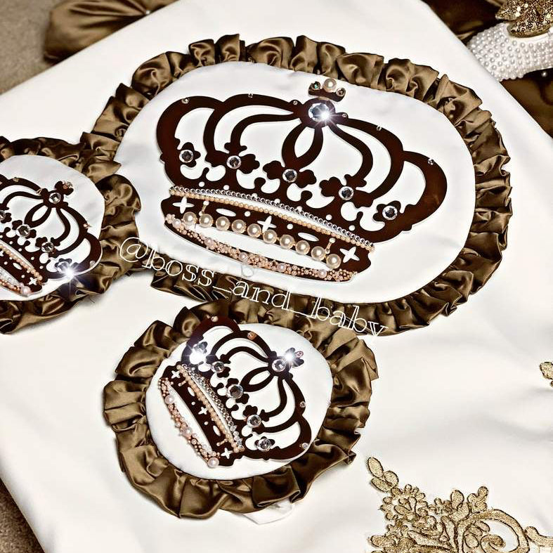 Gold Baby Boy Crib Bedding Set with Lace & Canopy
