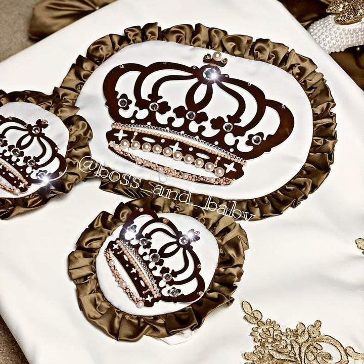 Gold Baby Boy Crib Bedding Set with Lace & Canopy