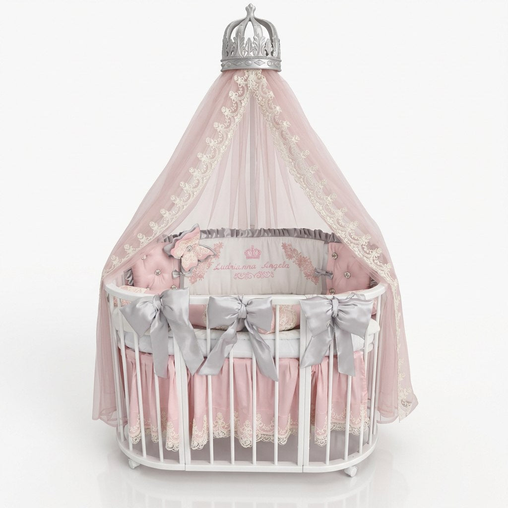 Pink Elegant Princess Luxury Crib Bedding Set with Canopy