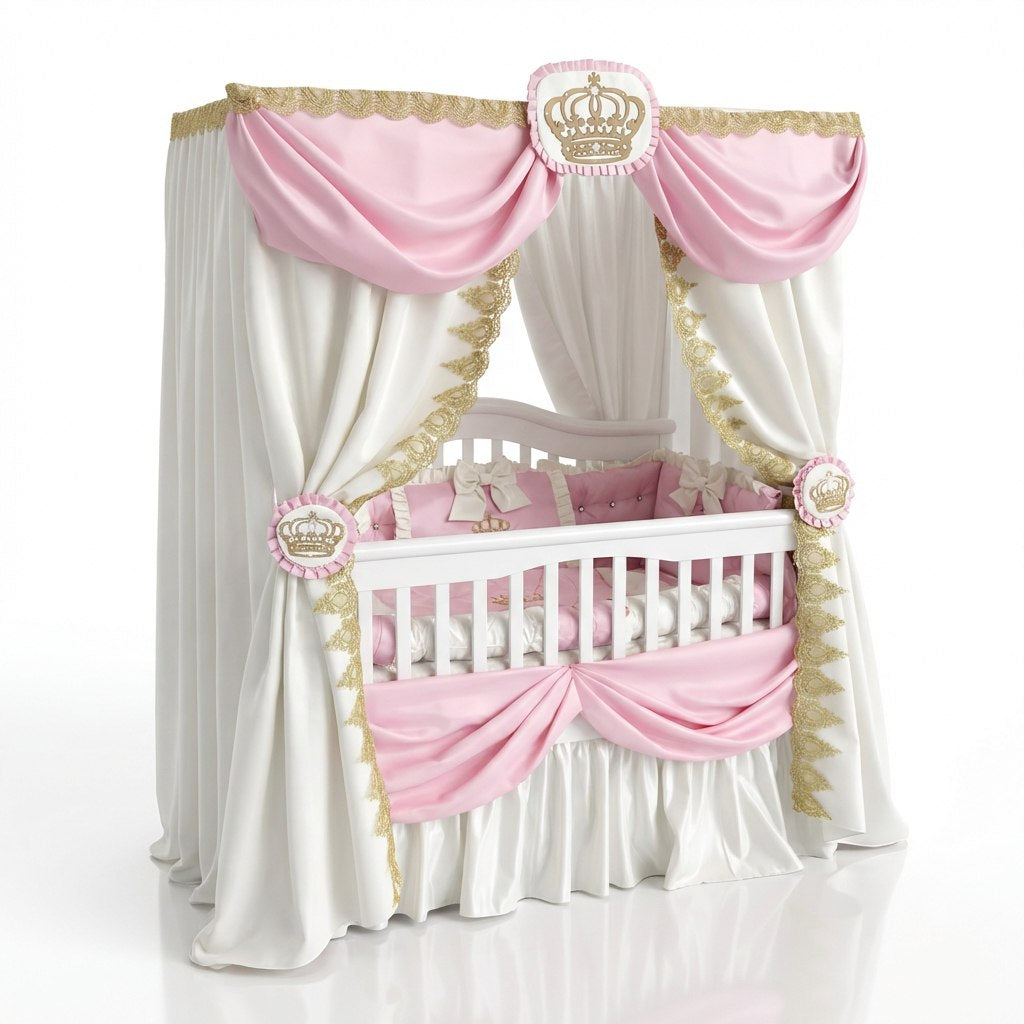 Royal Palace Pink Luxury Baby Girl Bedding Set with Canopy