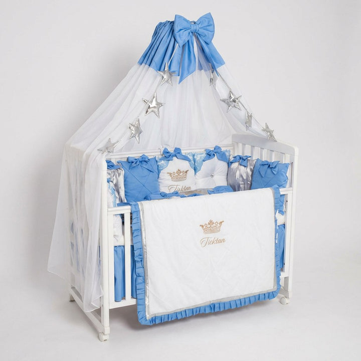 Luxury Blue & White Baby Boy Crib Bedding Set