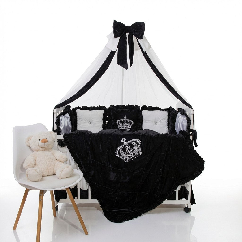 Luxury Black & White Baby Crib Bedding Set – Crown