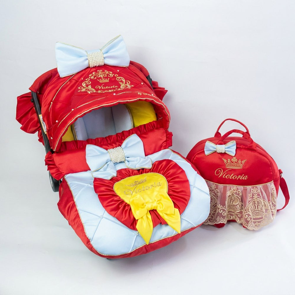 Scarlet Crown Personalized Baby Car Seat Cover Set with Embroidered Hood