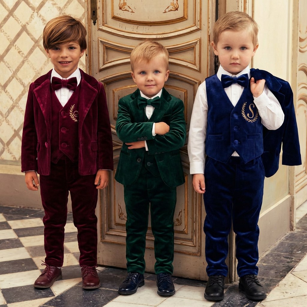 Navy Blue Velvet Baby Boy Suit – Personalized Formal Outfit