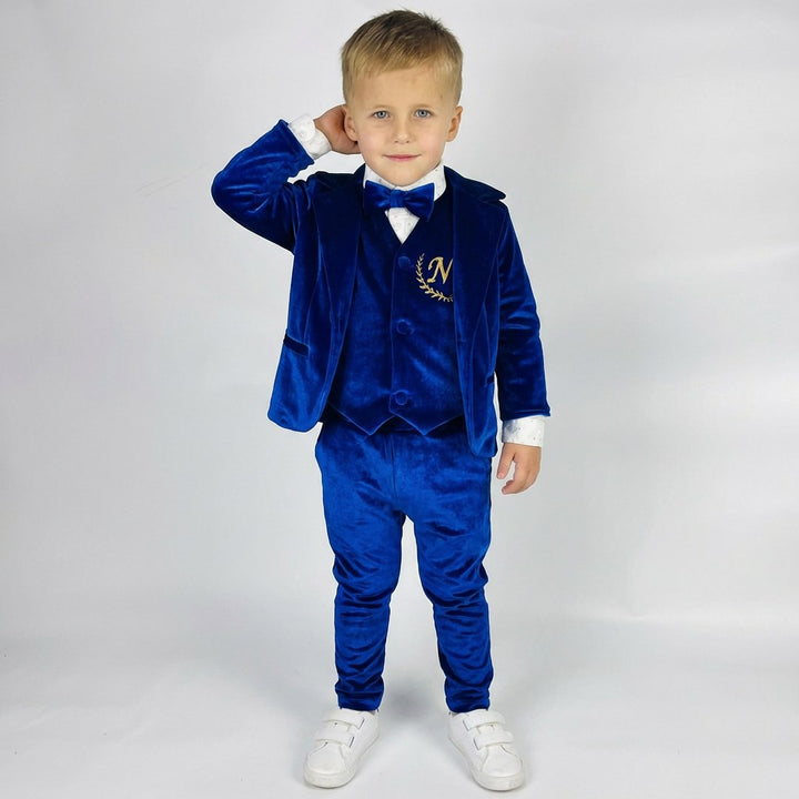 Baby Boy Velvet Tuxedo – Royal Blue Jacket with Bow Tie