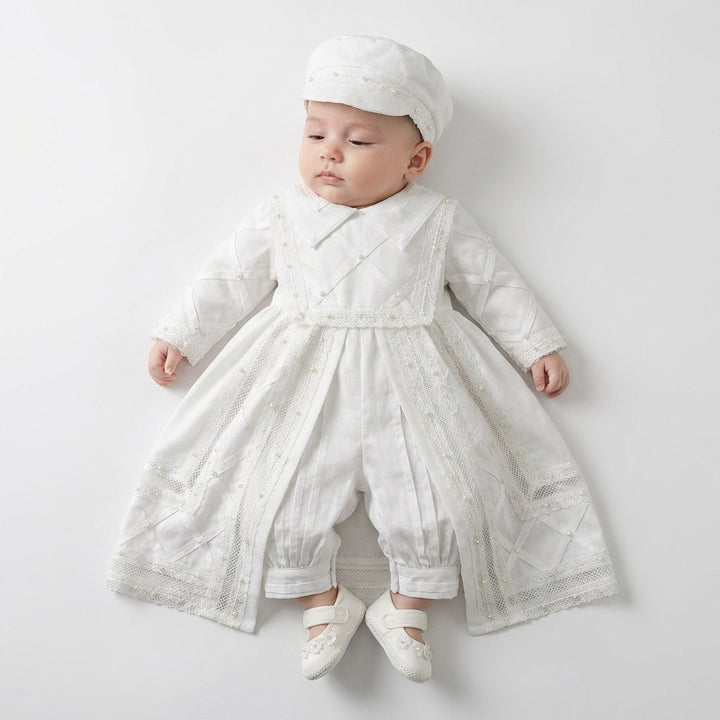 Handmade Baby Boy Baptism Gown with Pearls & Rhinestones