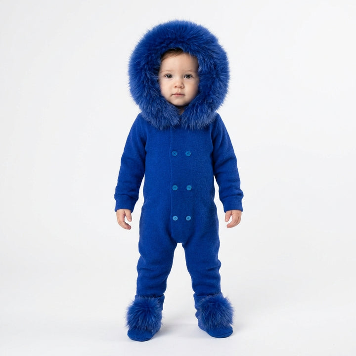 Cute Baby Boy Winter Romper – Fur-Trim Hood & Footies