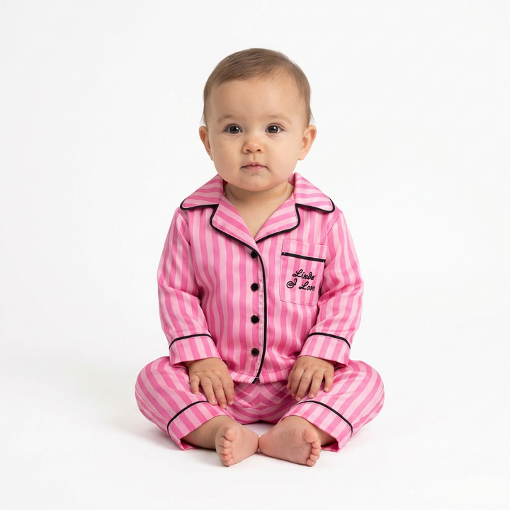 Personalized Pink Silk Baby Pajamas Set with Monogram