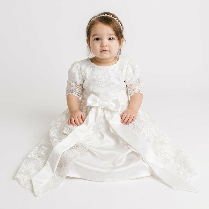 Elegant White Lace Baptism Dress for Baby Girls