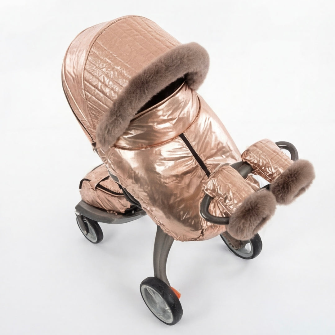 Rose Gold Metallic Stroller Cover Set with Fur Trim – Custom Made