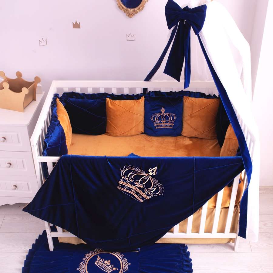 Luxury Baby Crib Bedding Set – Crown Embroidered Blanket & Rug