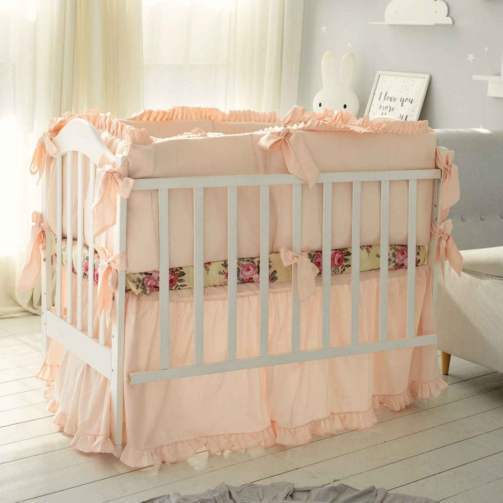 Cotton Peach Floral Girl Crib Bedding