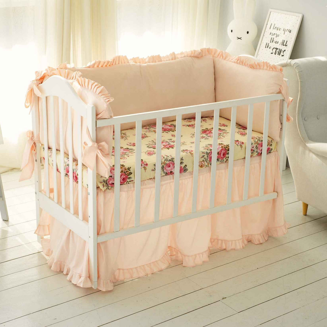 Cotton Peach Floral Girl Crib Bedding | Vintage Nursery Set