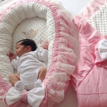 Personalized Pink Baby Cocoon – Portable Mini Crib Co-Sleeper
