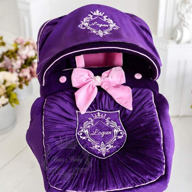 Personalized Purple Infant Car Seat Cover & Accessories