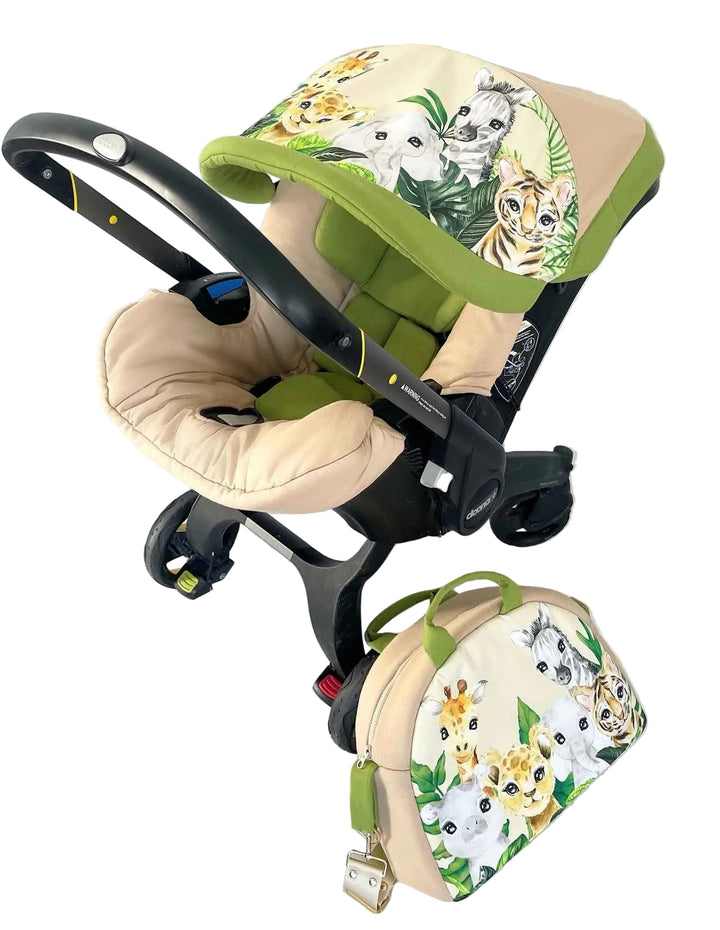 Personalized Safari Car Seat Cover Set with Diaper Bag