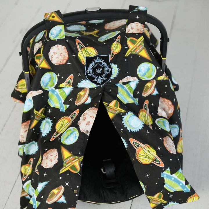 Personalized Space-Themed Car Seat Canopy – Rocket Design