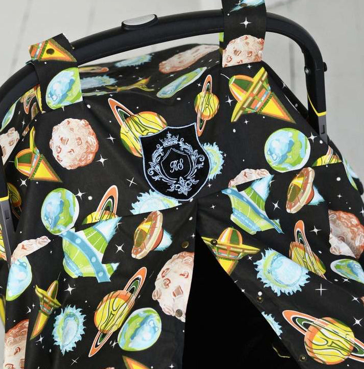 Personalized Space-Themed Car Seat Canopy – Rocket Design