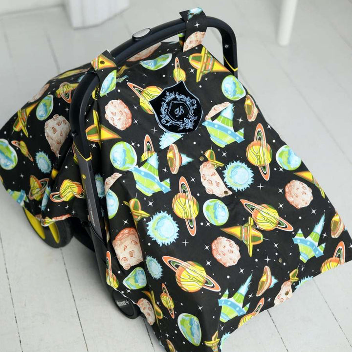 Personalized Space-Themed Car Seat Canopy – Rocket Design