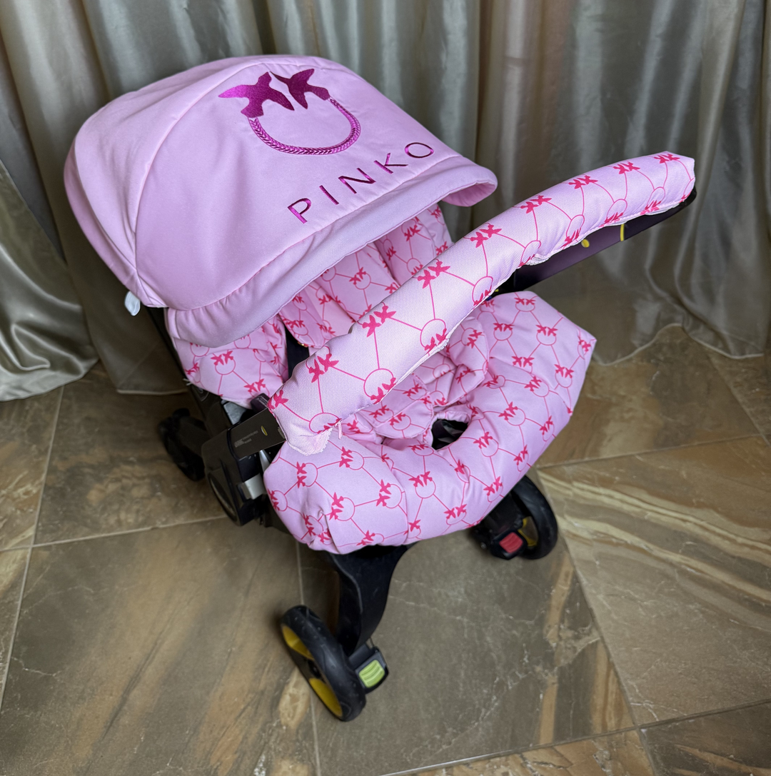 Pink Baby Car Seat Cover – Stylish Designer-Inspired 1