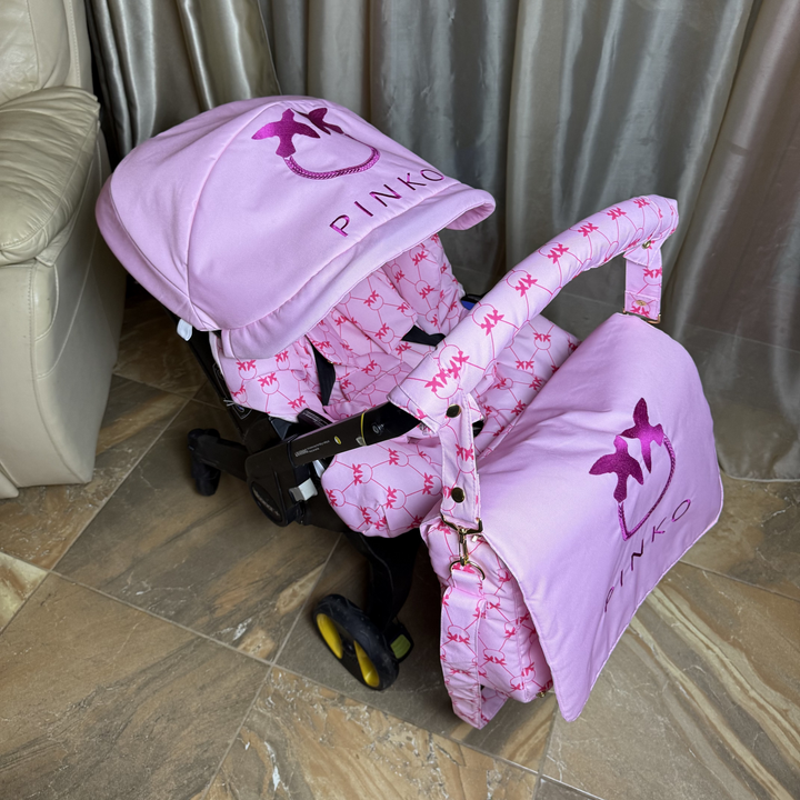 Pink Baby Car Seat Cover – Stylish Designer-Inspired 4