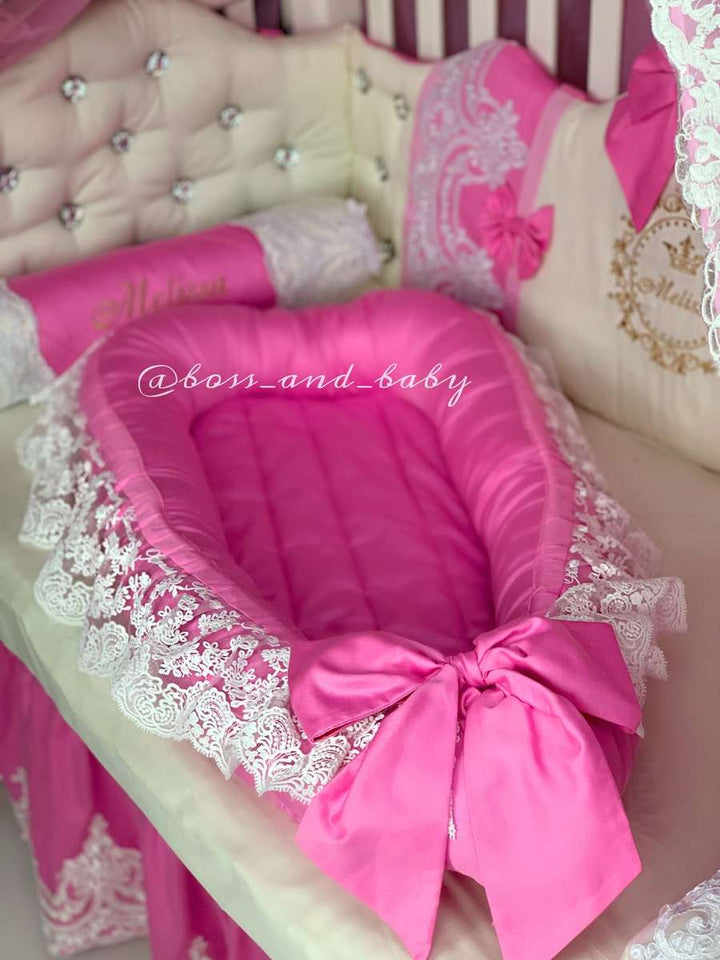 Pink Baby Nest with White Lace – Girls