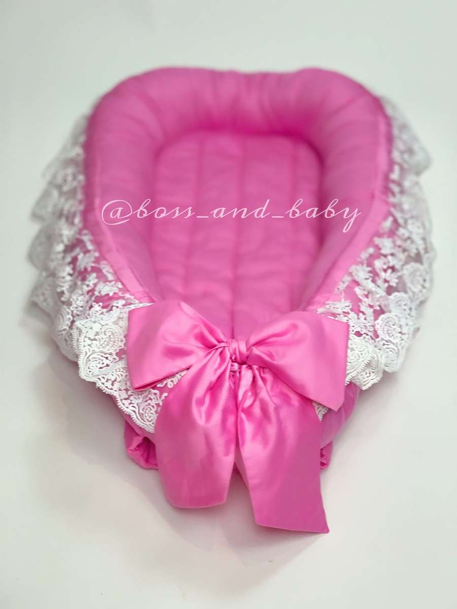 Pink Baby Nest with White Lace – Girls Co-Sleeper