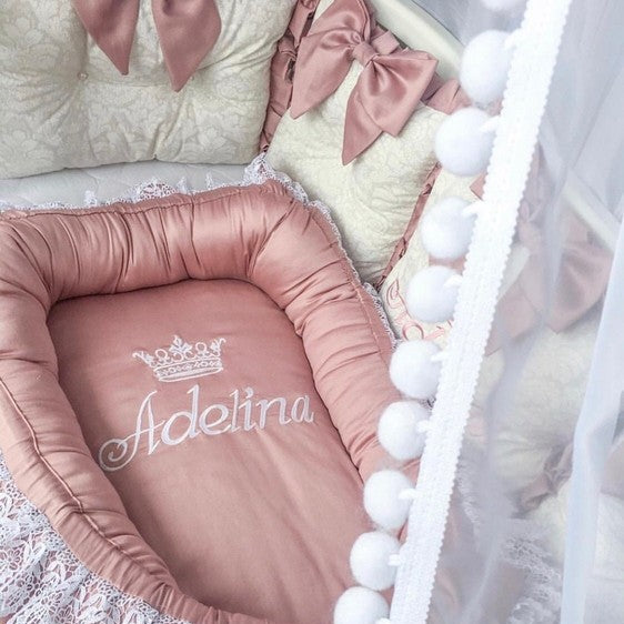 Pink Luxury Baby Nest | Personalized with Name & Crown