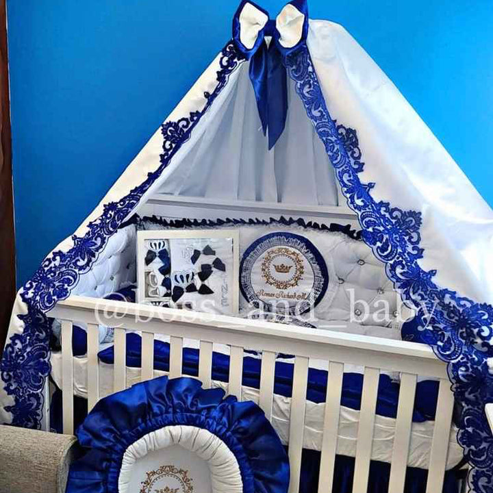 Prince White & Royal Blue Baby Crib Bedding Set