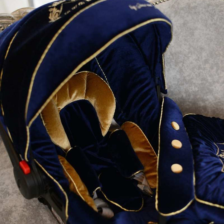 Royal Blue Velvet Baby Car Seat Cover Set with Embroidery